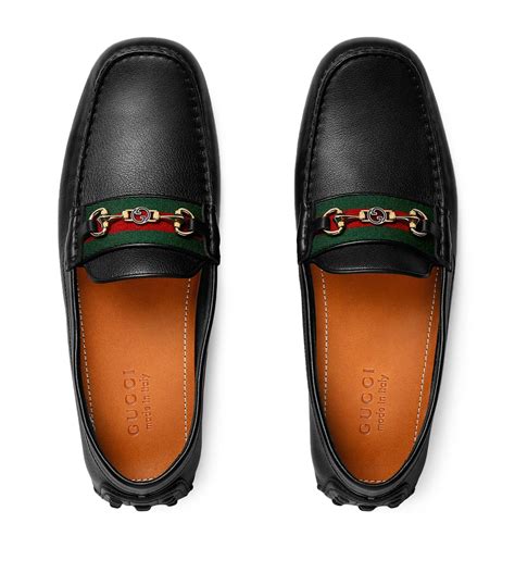 gucci mens web black leather loafers driver|leather driver with web gucci.